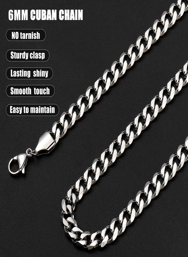 Fiusem Silver Tone Cuban Link Chain for Men, 6mm Mens Chain Necklaces, Stainless Steel Chain Necklaces for Men Women, 26 inch - Image 5